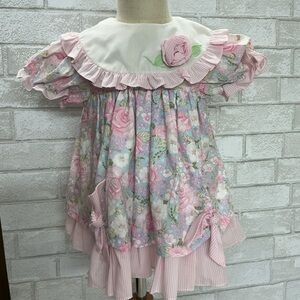 Vintage Nannette Pink and White Floral Baby Dress